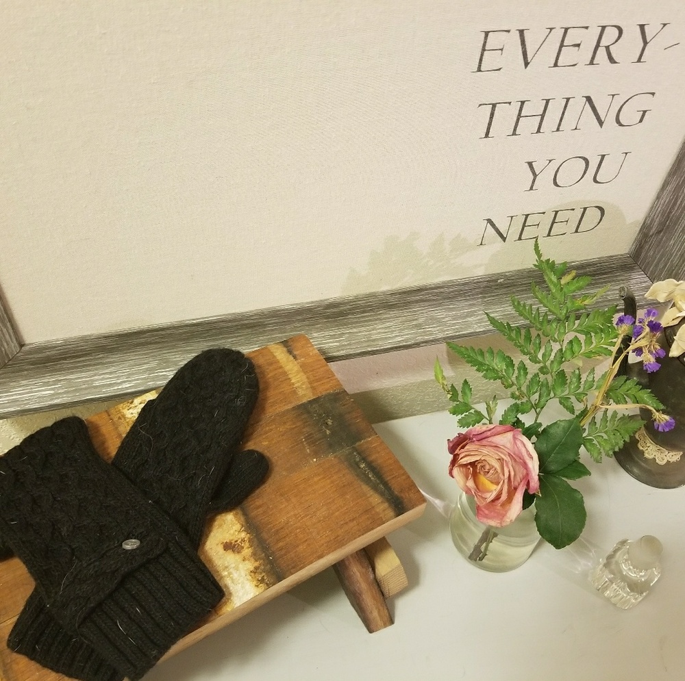 Black Knit Hybrid Gloves.